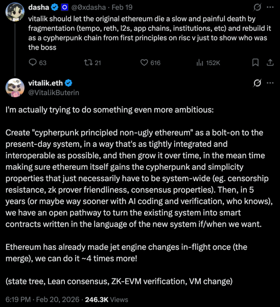 Виталик Бутерин заявил о разработке &laquo;элегантного Ethereum на принципах шифропанка&raquo;